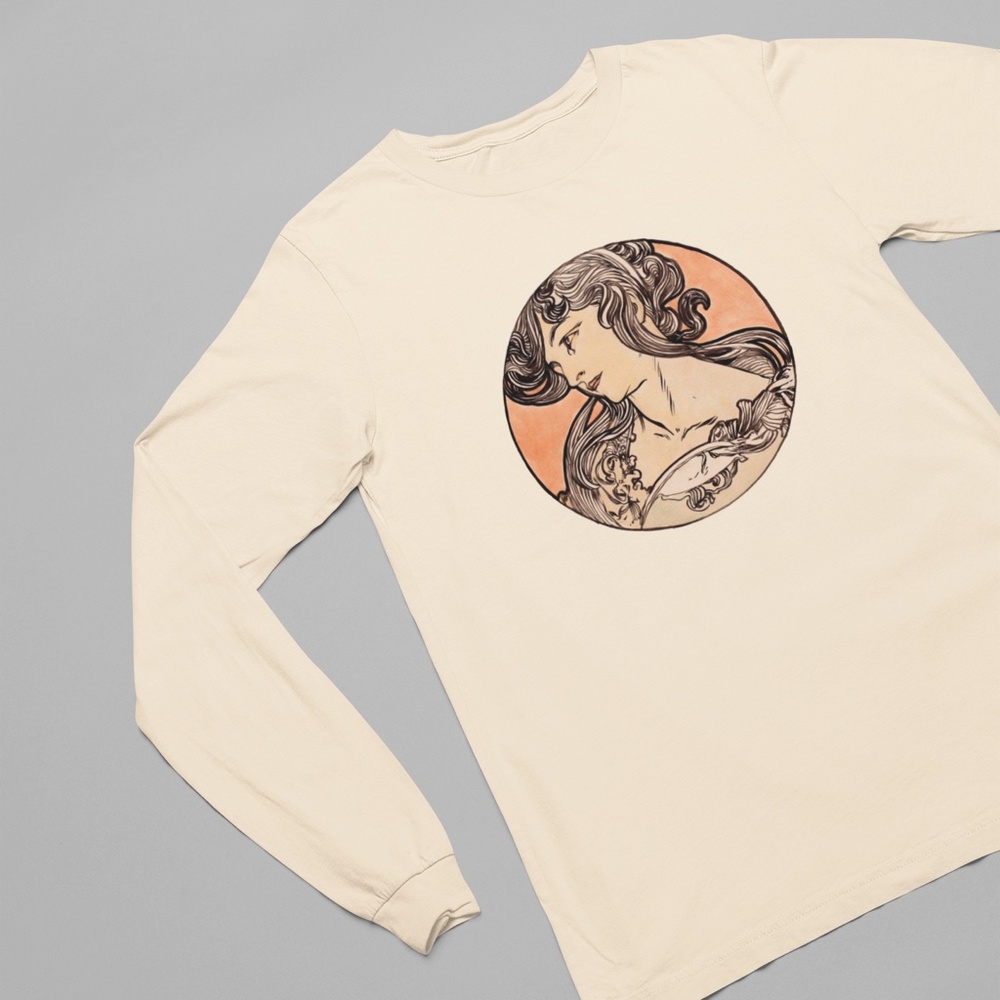 Stained Glass Woman VTG Circle Print Long Sleeve Graphic Tee T-shirt S M L XL - Picture 2 of 6